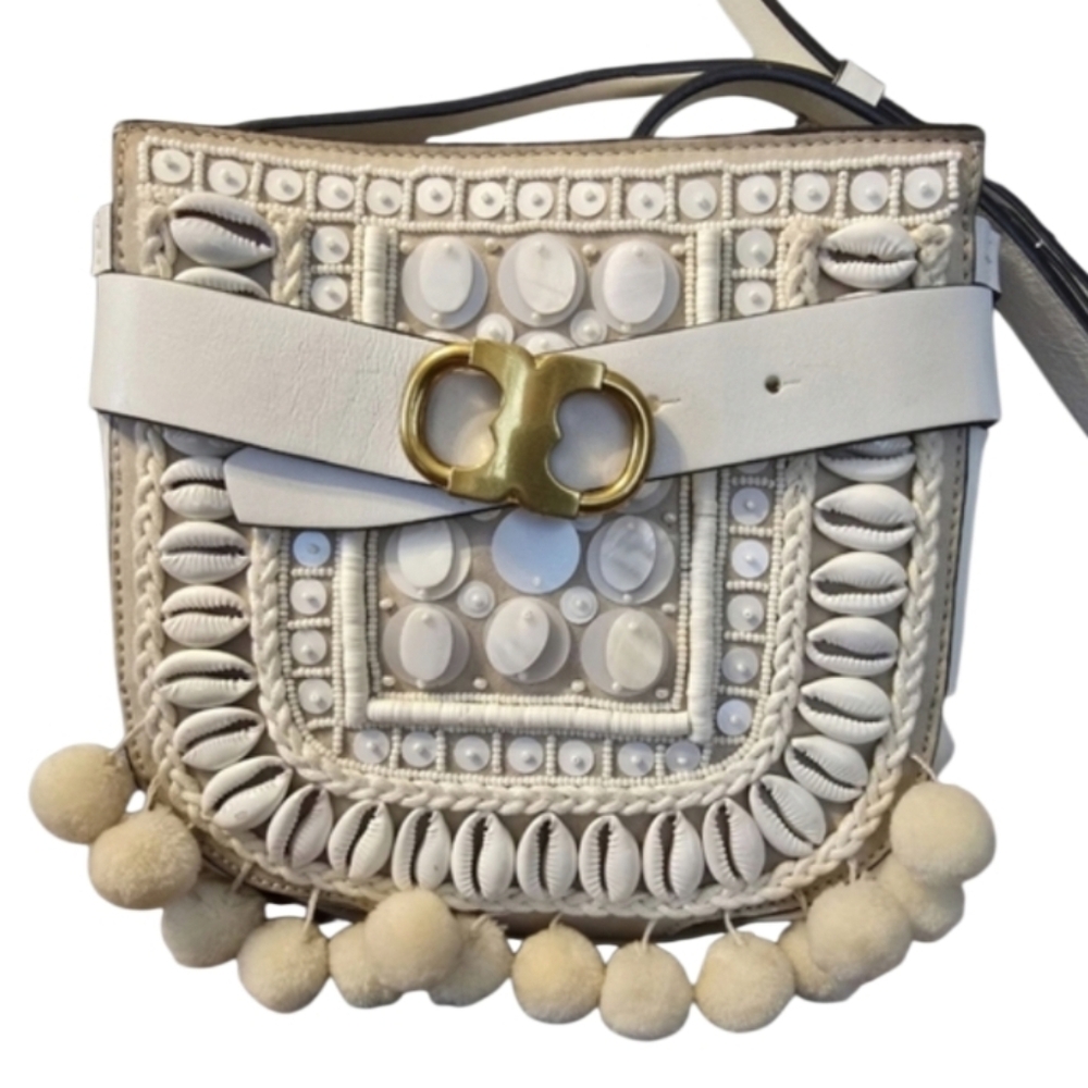 Tory Burch White Gemini Link Embellished Pom-Pom Crossbody Bag - Picture 5 of 16